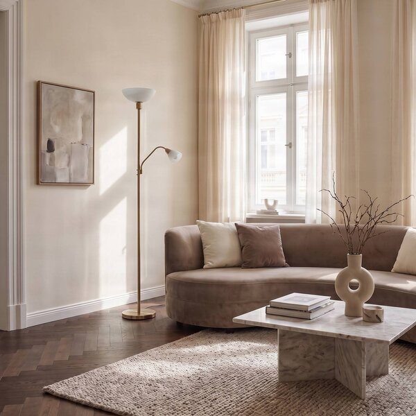 Lampa stojąca Jost Lindby, mosiężny / złoty, salon / jadalnia, metal
