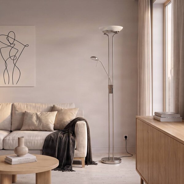 Lampa stojąca LED Yveta Lindby, możliwość ściemniania, aluminiowy / szary / cynkowy, salon / jadalnia, metal, nowoczesny