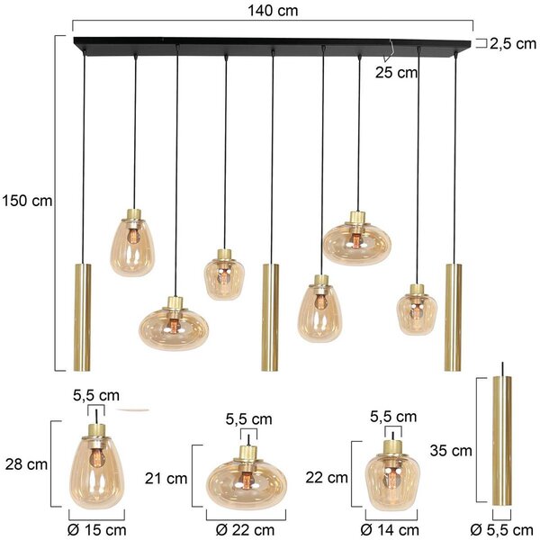 Steinhauer Lampa wisząca szklana Reflexion, możliwość ściemniania, mosiężny / złoty, salon / jadalnia, szkło