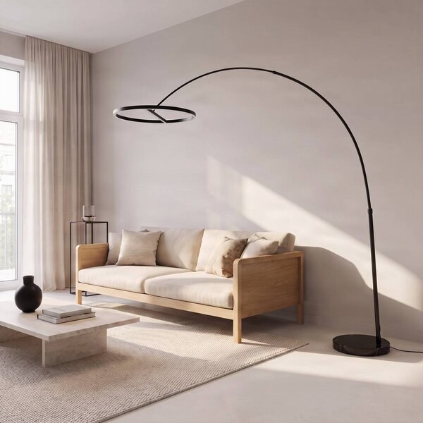 Lampa łukowa - lampa stojąca Virvera Lucande, czarny, salon / jadalnia, aluminium, nowoczesny
