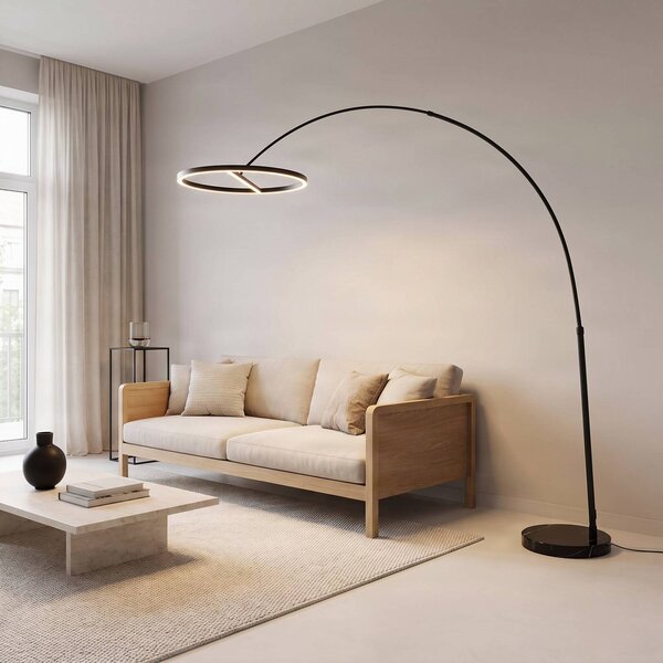 Lampa łukowa - lampa stojąca Virvera Lucande, czarny, salon / jadalnia, aluminium, nowoczesny