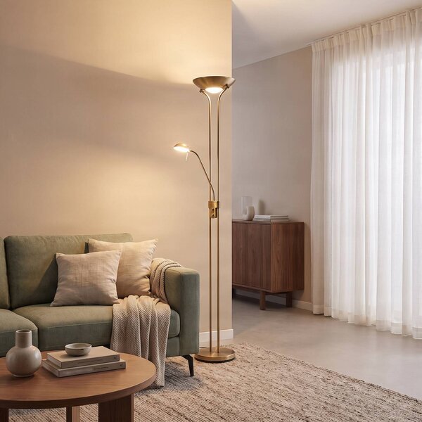 Lampa stojąca Josefin Lindby, możliwość ściemniania, brązowy / mosiężny, salon / jadalnia, metal, nowoczesny