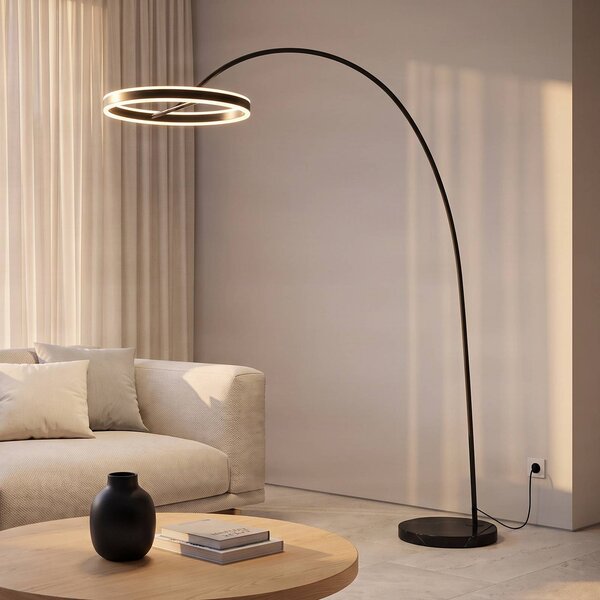 Lampa łukowa - lampa stojąca Yekta Lucande, możliwość ściemniania, czarny, salon / jadalnia, metal, design