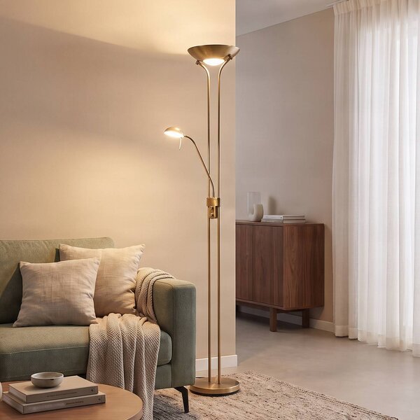 Lampa stojąca Josefin Lindby, możliwość ściemniania, brązowy / mosiężny, salon / jadalnia, metal, nowoczesny