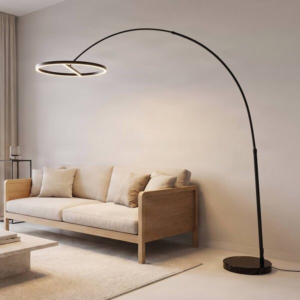 Lampa łukowa - lampa stojąca Virvera Lucande, czarny, salon / jadalnia, aluminium, nowoczesny