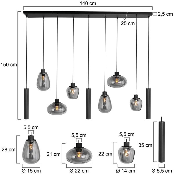 Steinhauer Lampa wisząca szklana Reflexion, możliwość ściemniania, czarny, salon / jadalnia, szkło