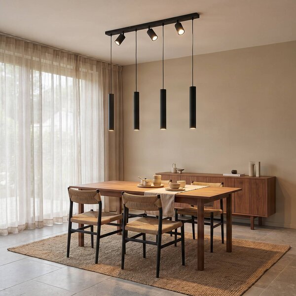 Lampa wisząca Sanad Lindby, możliwość ściemniania, czarny, salon / jadalnia, metal, nowoczesny