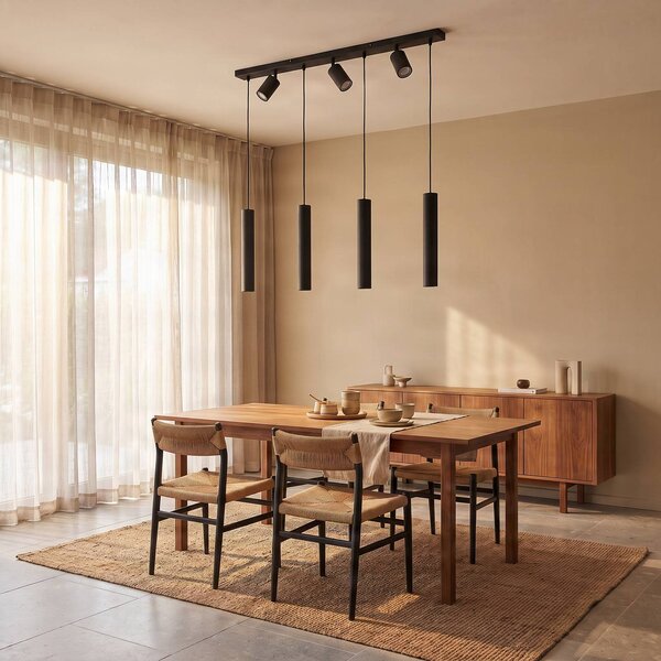 Lampa wisząca Sanad Lindby, możliwość ściemniania, czarny, salon / jadalnia, metal, nowoczesny