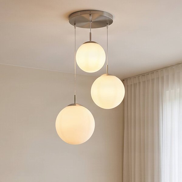 Lampa wisząca szklana Heleska Lindby, możliwość ściemniania, biały / opal, salon / jadalnia, metal, nowoczesny