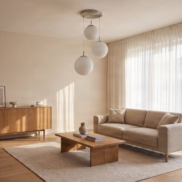 Lampa wisząca szklana Heleska Lindby, możliwość ściemniania, biały / opal, salon / jadalnia, metal, nowoczesny