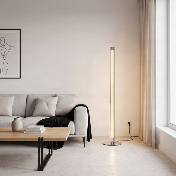 Lampa stojąca LED Hadis Lindby, możliwość ściemniania, chromowy / srebrny, salon / jadalnia, tworzywo sztuczne, nowoczesny