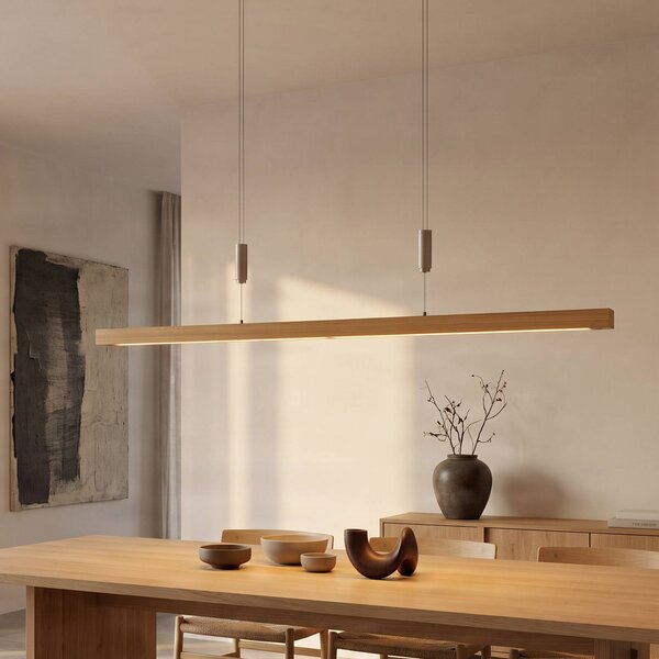 Lampa wisząca Nora Quitani, możliwość ściemniania, jasne drewno, salon / jadalnia, drewno, nowoczesny