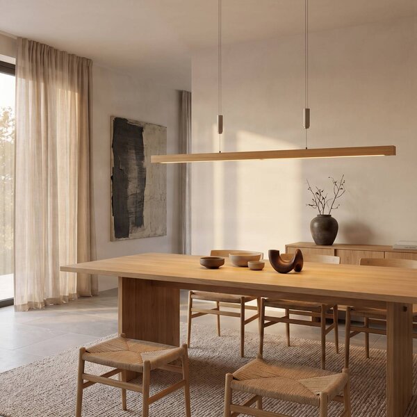 Lampa wisząca Nora Quitani, możliwość ściemniania, jasne drewno, salon / jadalnia, drewno, nowoczesny