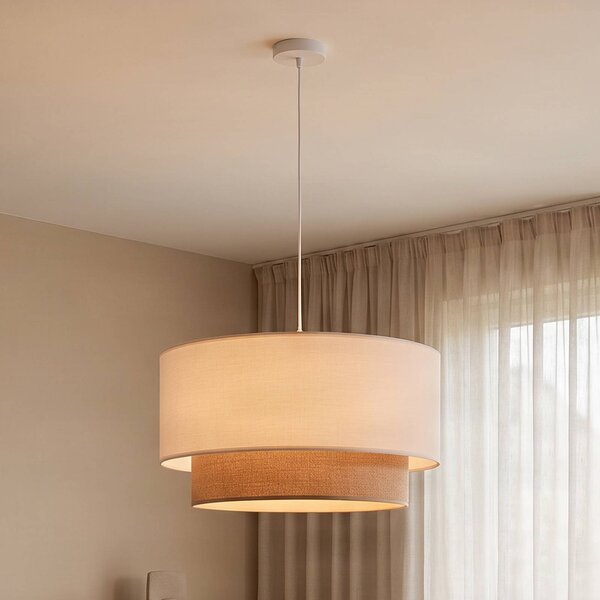 Lampa wisząca Boho Duolla, możliwość ściemniania, kremowy / amber, salon / jadalnia, tkanina / materiał / jedwab, dworkowy / rustykalny