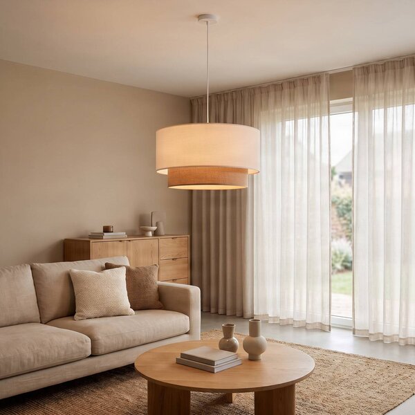 Lampa wisząca Boho Duolla, możliwość ściemniania, kremowy / amber, salon / jadalnia, tkanina / materiał / jedwab, dworkowy / rustykalny