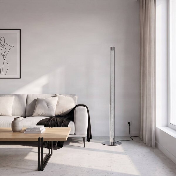Lampa stojąca LED Hadis Lindby, możliwość ściemniania, chromowy / srebrny, salon / jadalnia, tworzywo sztuczne, nowoczesny