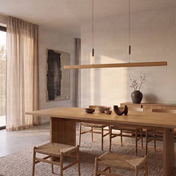 Lampa wisząca Nora Quitani, możliwość ściemniania, jasne drewno, salon / jadalnia, drewno, nowoczesny
