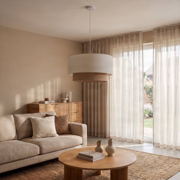 Lampa wisząca Boho Duolla, możliwość ściemniania, kremowy / amber, salon / jadalnia, tkanina / materiał / jedwab, dworkowy / rustykalny