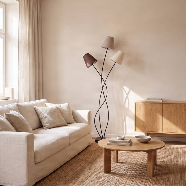 Lampa stojąca Melis Lindby, kremowy / amber, salon / jadalnia, tkanina / materiał / jedwab, nowoczesny