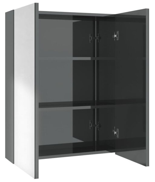 Szafka łazienkowa z lustrem 60x15x75 cm, mdf, szary z połyskiem