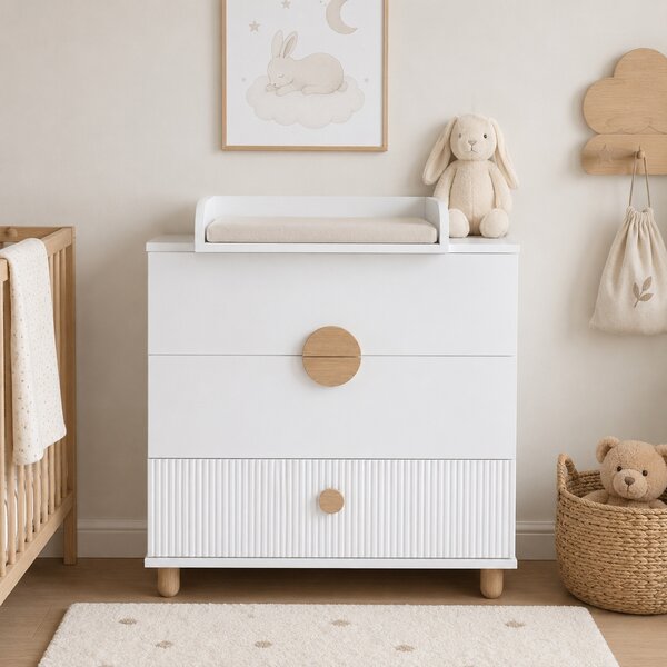 Zestaw mebli niemowlęcych Cozy LOFT Baby biały – łóżeczko, komoda, szafa, szafka