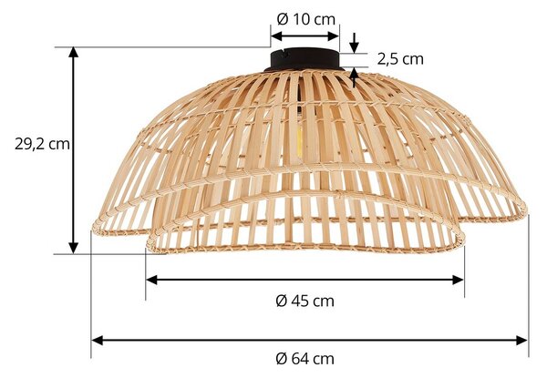 Lampa sufitowa Ilajus Lindby, możliwość ściemniania, jasne drewno, salon / jadalnia, bambus, skandynawski