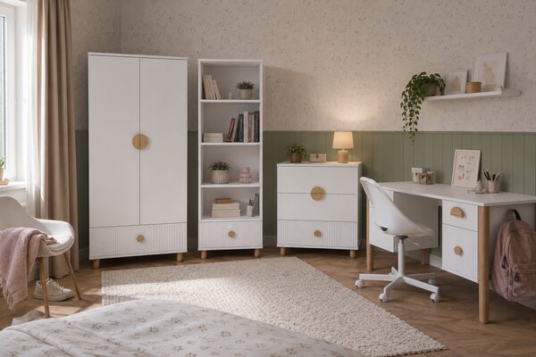 Zestaw mebli młodzieżowych Cozy LOFT Junior biały - szafa, regał, komoda, biurko