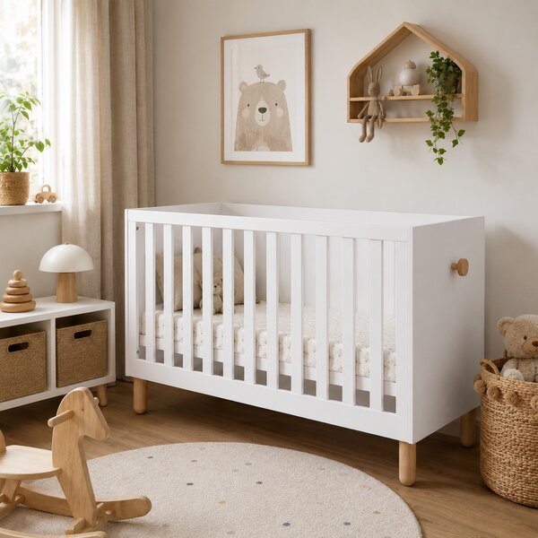 Zestaw mebli niemowlęcych Cozy LOFT Baby biały – łóżeczko, komoda, szafa, szafka