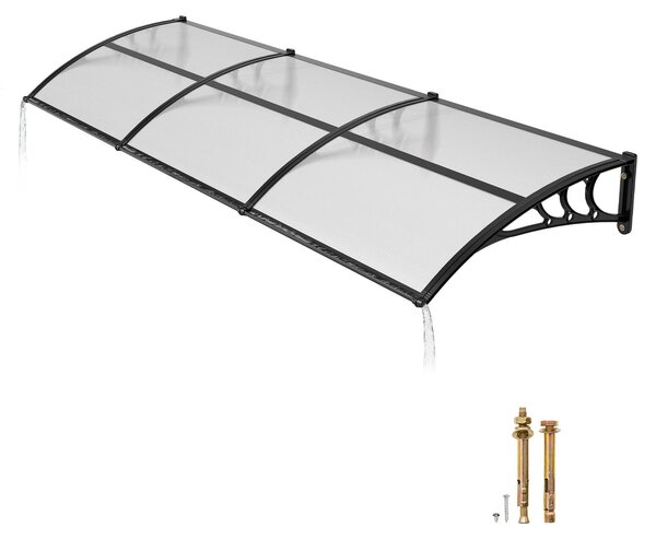 Daszek nad drzwi wejściowe, 965x2975 mm, jednospadowy daszek, jednospadowy daszek z odprowadzaniem wody i mocowaniem z ABS, ochrona przed deszczem, śniegiem i słońcem, poliwęglanowy zadaszenie dla werandy i tarasu, przezroczyste