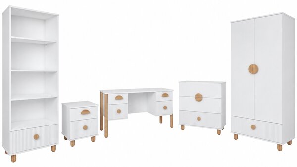 Zestaw mebli młodzieżowych Cozy LOFT Junior biały - szafa, regał, komoda, biurko, szafka nocna