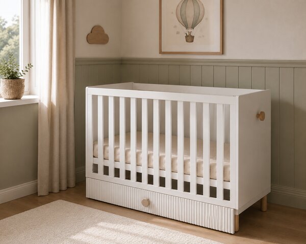 Zestaw mebli niemowlęcych Cozy LOFT Baby biały - szafa, regał, komoda, łóżeczko, szafka nocna