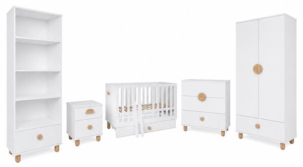 Zestaw mebli niemowlęcych Cozy LOFT Baby biały - szafa, regał, komoda, łóżeczko, szafka nocna
