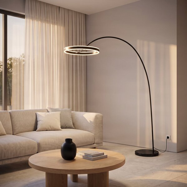 Lampa Podłogowa Lucande, Yekta, ściemnialny, czarny, salon, metal, design