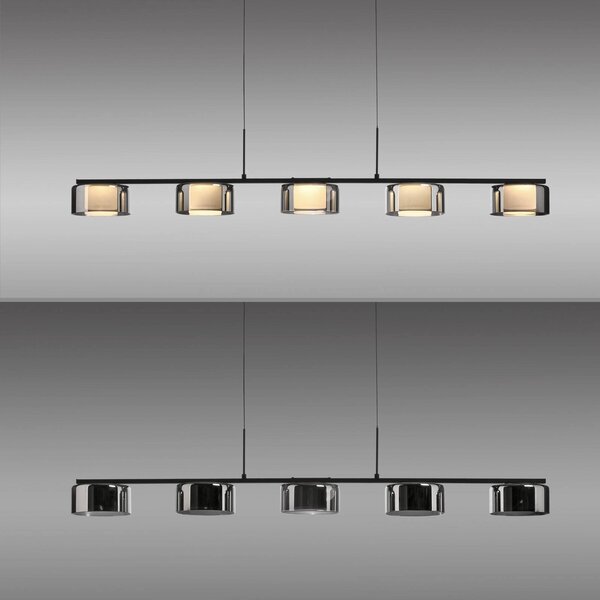 Paul Neuhaus Lampa wisząca szklana Rika, możliwość ściemniania, czarny, salon / jadalnia, szkło, nowoczesny