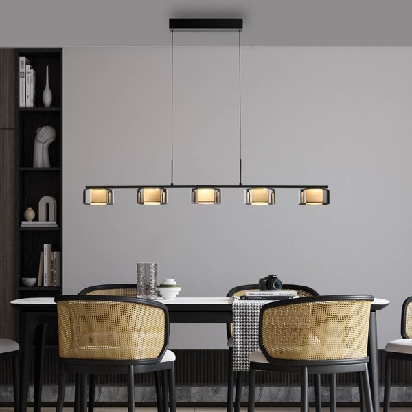 Paul Neuhaus Lampa wisząca szklana Rika, możliwość ściemniania, czarny, salon / jadalnia, szkło, nowoczesny