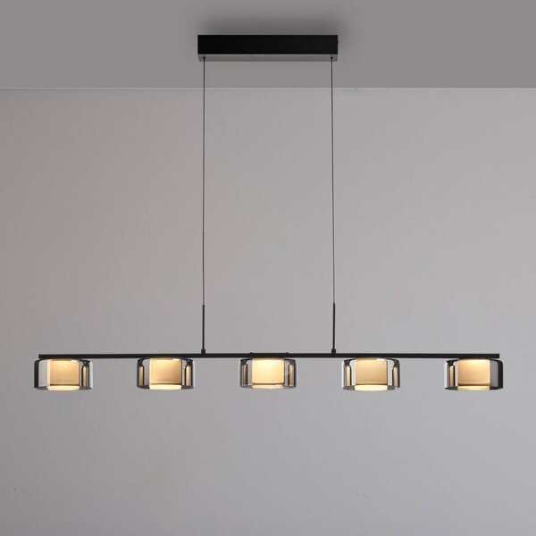 Paul Neuhaus Lampa wisząca szklana Rika, możliwość ściemniania, czarny, salon / jadalnia, szkło, nowoczesny