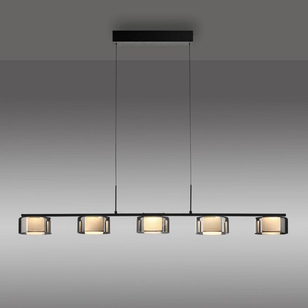 Paul Neuhaus Lampa wisząca szklana Rika, możliwość ściemniania, czarny, salon / jadalnia, szkło, nowoczesny
