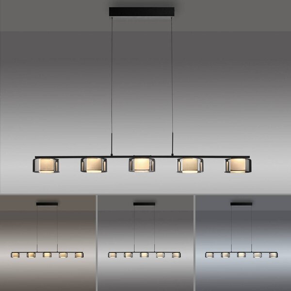 Paul Neuhaus Lampa wisząca szklana Rika, możliwość ściemniania, czarny, salon / jadalnia, szkło, nowoczesny