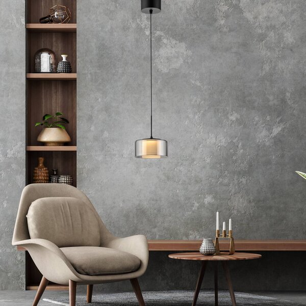 Paul Neuhaus Lampa wisząca szklana Rika, możliwość ściemniania, czarny, salon / jadalnia, szkło, nowoczesny