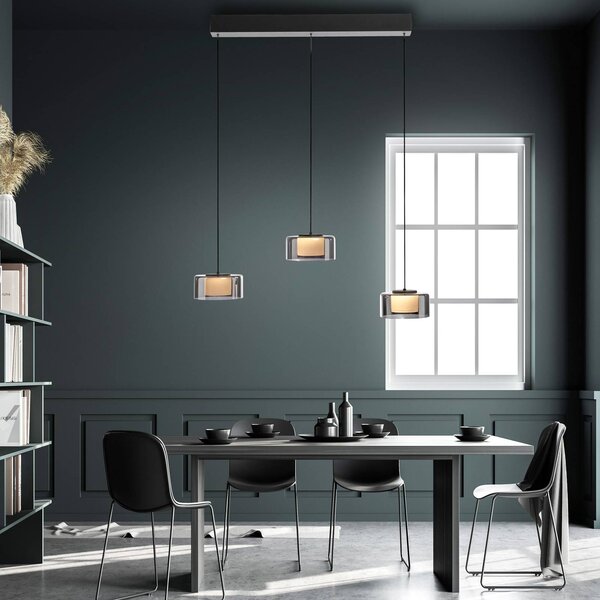Paul Neuhaus Lampa wisząca szklana Rika, możliwość ściemniania, czarny, salon / jadalnia, szkło, nowoczesny