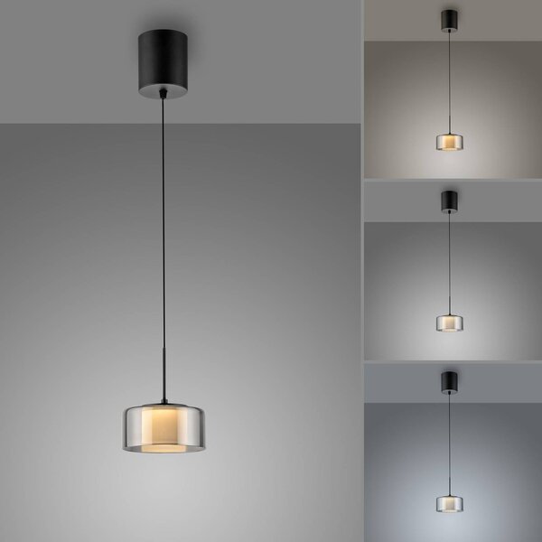 Paul Neuhaus Lampa wisząca szklana Rika, możliwość ściemniania, czarny, salon / jadalnia, szkło, nowoczesny