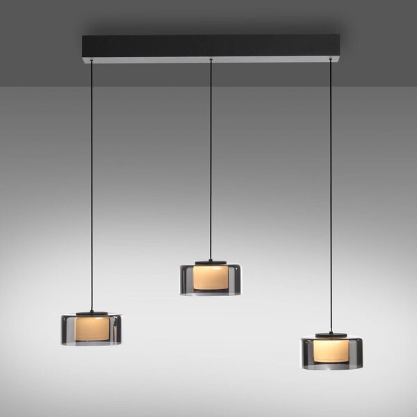 Paul Neuhaus Lampa wisząca szklana Rika, możliwość ściemniania, czarny, salon / jadalnia, szkło, nowoczesny