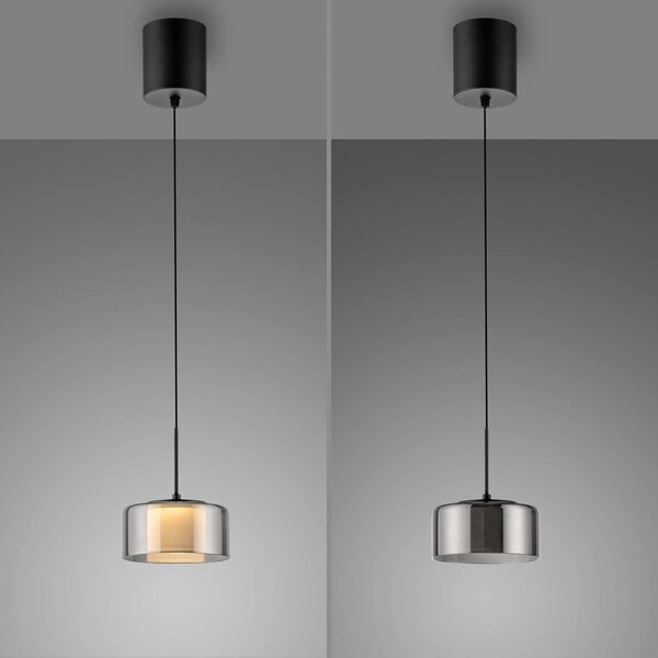 Paul Neuhaus Lampa wisząca szklana Rika, możliwość ściemniania, czarny, salon / jadalnia, szkło, nowoczesny