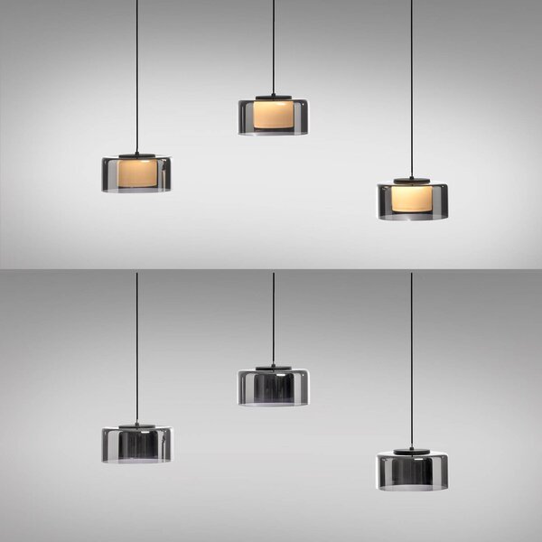Paul Neuhaus Lampa wisząca szklana Rika, możliwość ściemniania, czarny, salon / jadalnia, szkło, nowoczesny