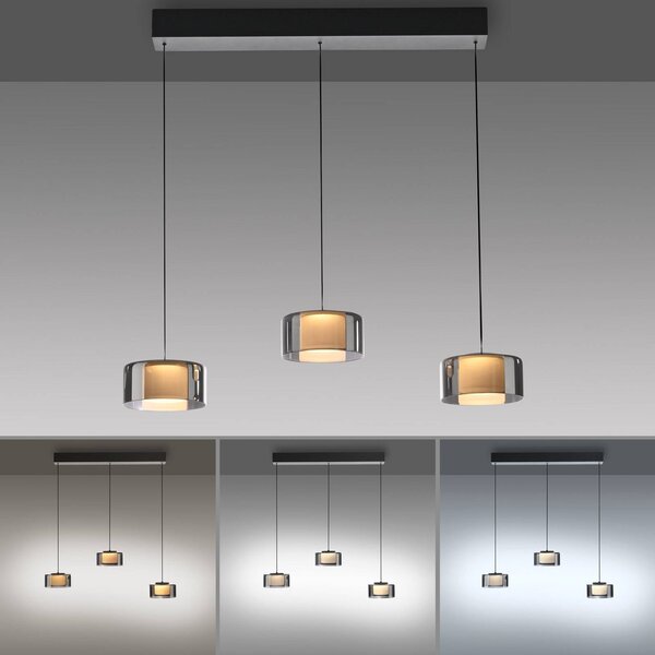 Paul Neuhaus Lampa wisząca szklana Rika, możliwość ściemniania, czarny, salon / jadalnia, szkło, nowoczesny