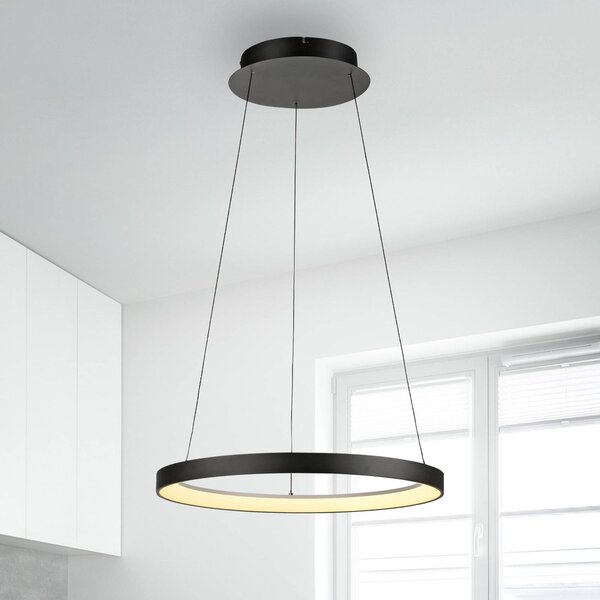 Paul Neuhaus Lampa wisząca Hoop, możliwość ściemniania, czarny, salon / jadalnia, metal, nowoczesny