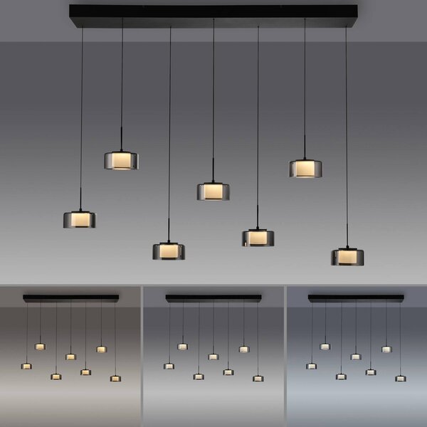 Paul Neuhaus Lampa wisząca szklana Rika, możliwość ściemniania, czarny, salon / jadalnia, szkło, nowoczesny