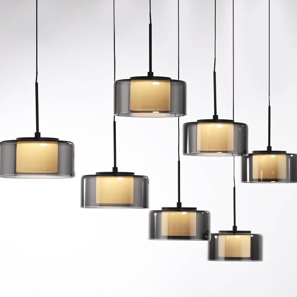 Paul Neuhaus Lampa wisząca szklana Rika, możliwość ściemniania, czarny, salon / jadalnia, szkło, nowoczesny