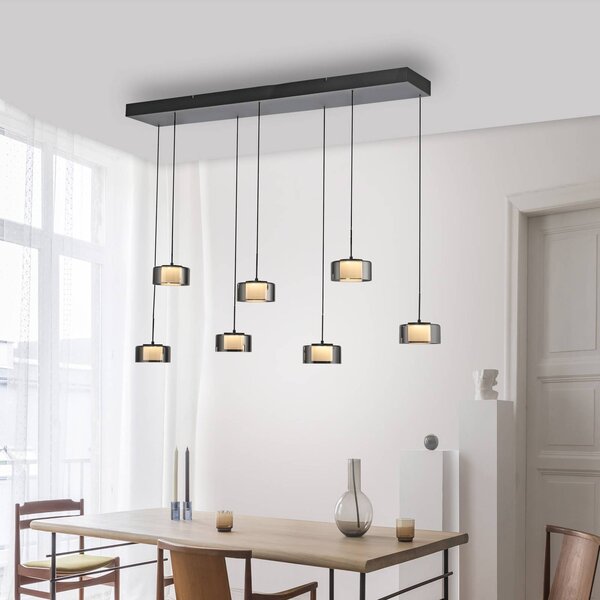 Paul Neuhaus Lampa wisząca szklana Rika, możliwość ściemniania, czarny, salon / jadalnia, szkło, nowoczesny