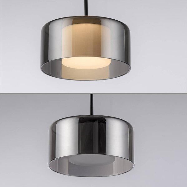 Paul Neuhaus Lampa wisząca szklana Rika, możliwość ściemniania, czarny, salon / jadalnia, szkło, nowoczesny